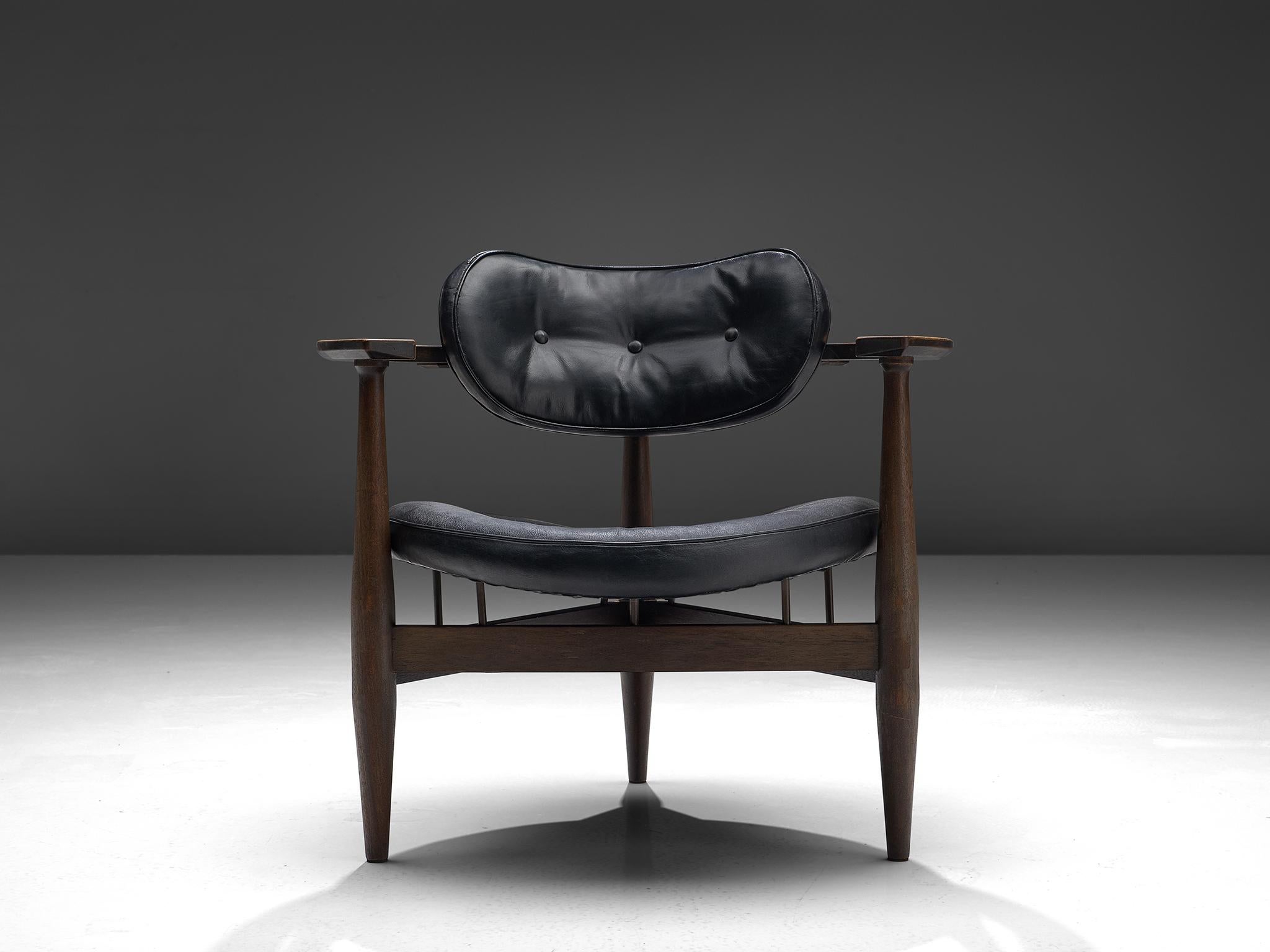 Mid-Century Modern Restored Kor Aldershof Lounge Chair in Black Leather
