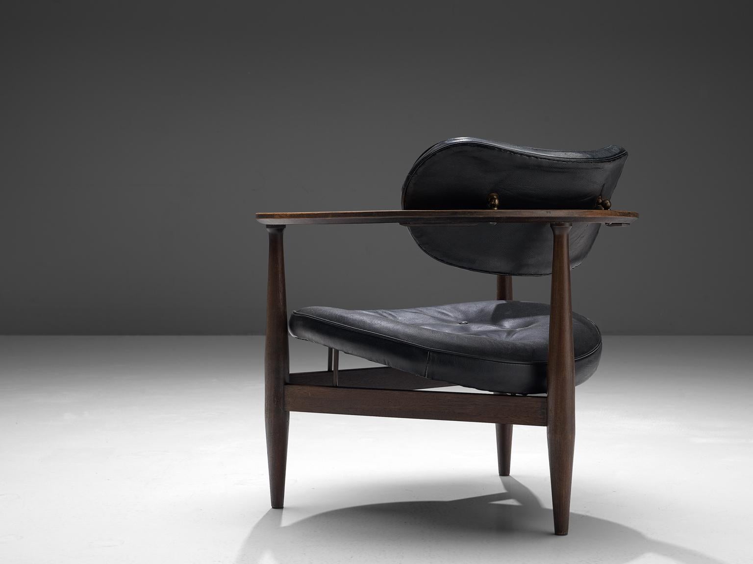 Dutch Restored Kor Aldershof Lounge Chair in Black Leather