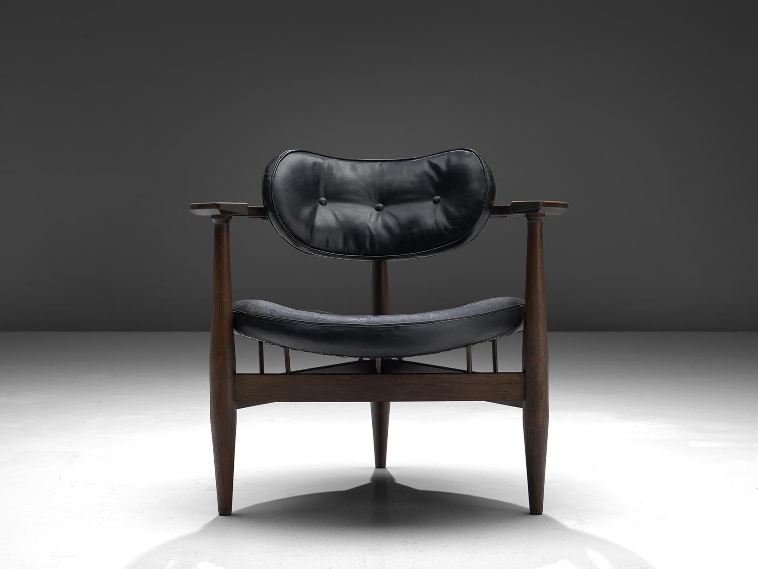 Restored Kor Aldershof Lounge Chair in Black Leather In Good Condition In Waalwijk, NL