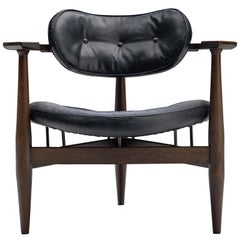 Chaise longue Kor Aldershof restaurée en cuir noir