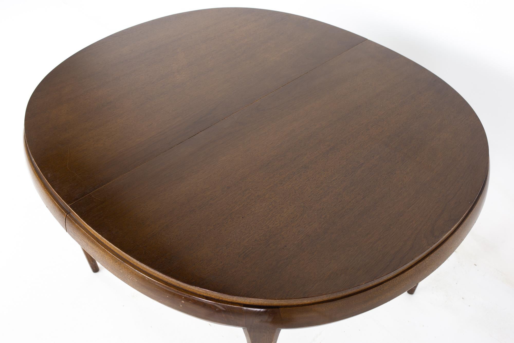 SOLD 07/05/23 Restored Lane Rhythm Style MCM Walnut Oval Expanding Dining Table In Good Condition In Countryside, IL