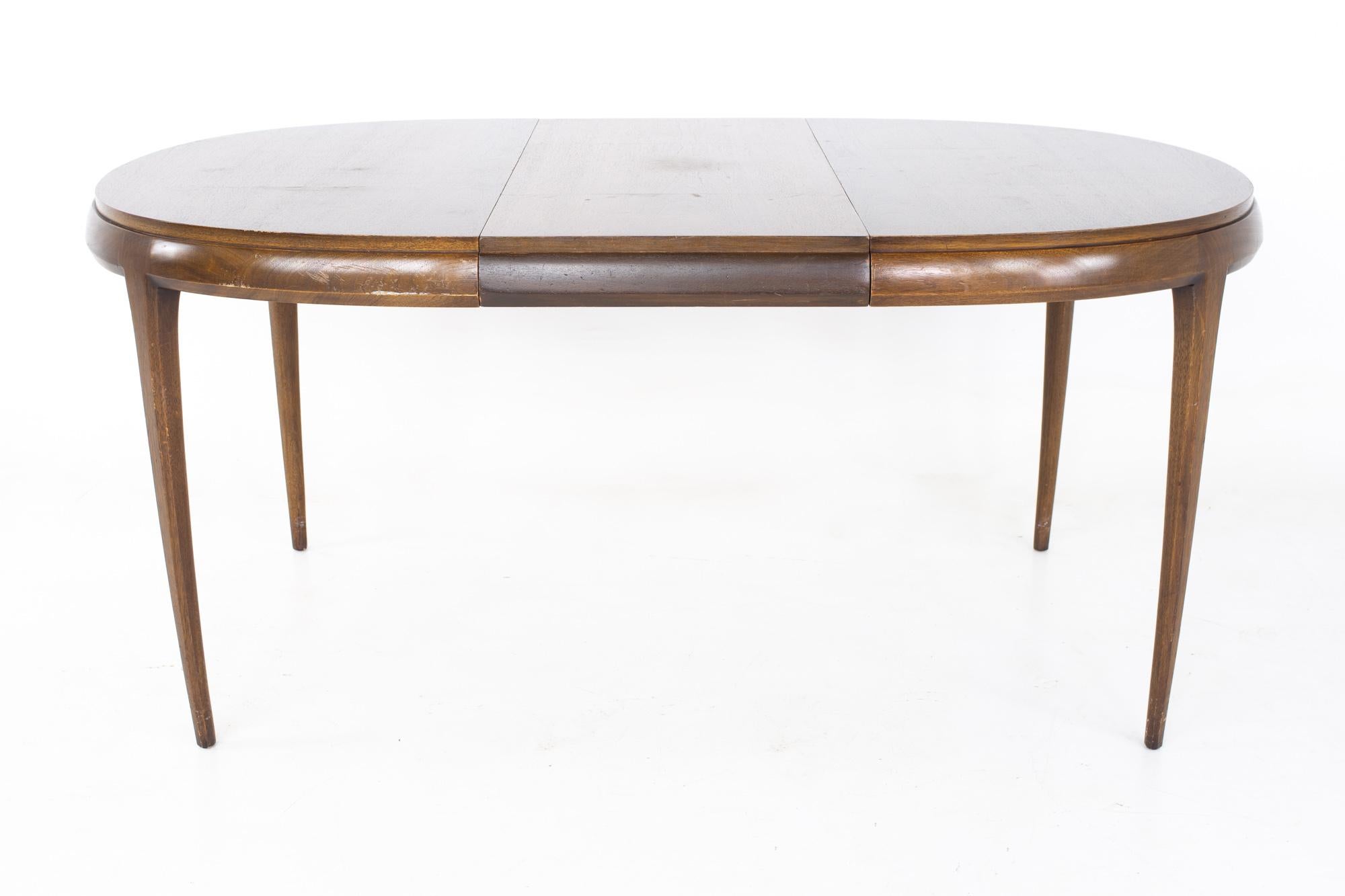 SOLD 07/05/23 Restored Lane Rhythm Style MCM Walnut Oval Expanding Dining Table 1