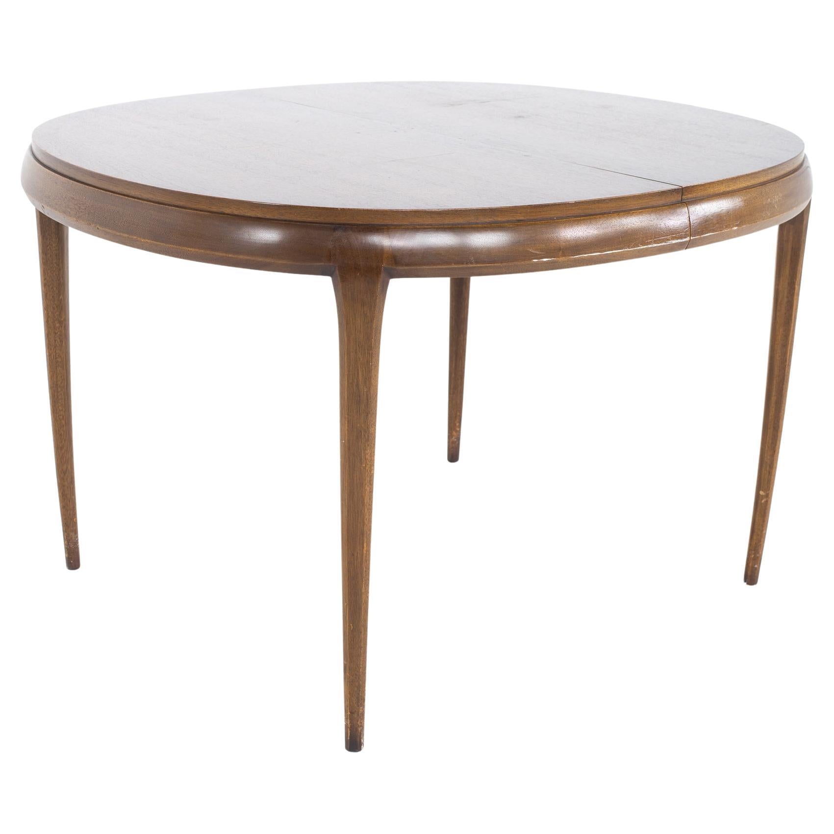Restored Lane Rhythm Style Mid Century Walnut Round Oval Expanding Dining Table