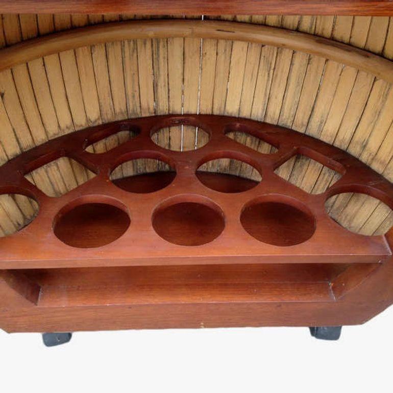 Restored Large 1940s Rattan and Mahogany Pumpkin Bar In Excellent Condition For Sale In Van Nuys, CA