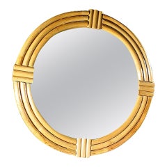 Restored Large 3
 Foot Three-Strand Round Rattan Mirror