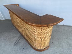 Restored Large 95" Tropical Mahogany Top Bar with Woven Wicker Front, Circa 1940