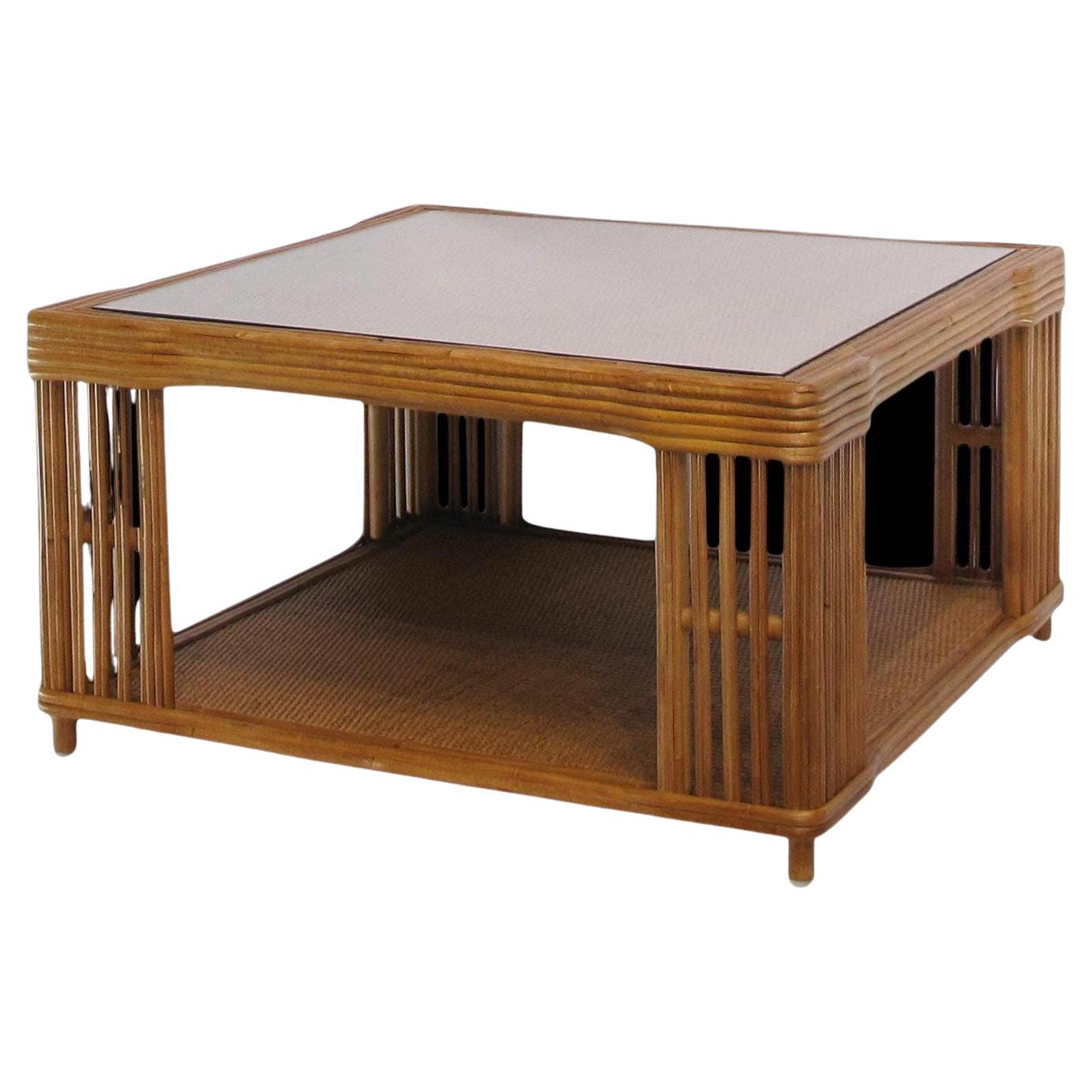 Restored Large Modern Presidents Stick Rattan "Nantucket" Coffee Table