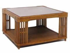 Restored Large Modern Presidents Stick Reed Rattan Nantucket Coffee Table