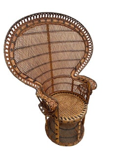 Restored Large Nude Natural Woven Wicker "Cobra" Lounge Throne Chair