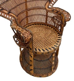 Restored Large Nude Natural Woven Wicker "Cobra" Lounge Throne Chair