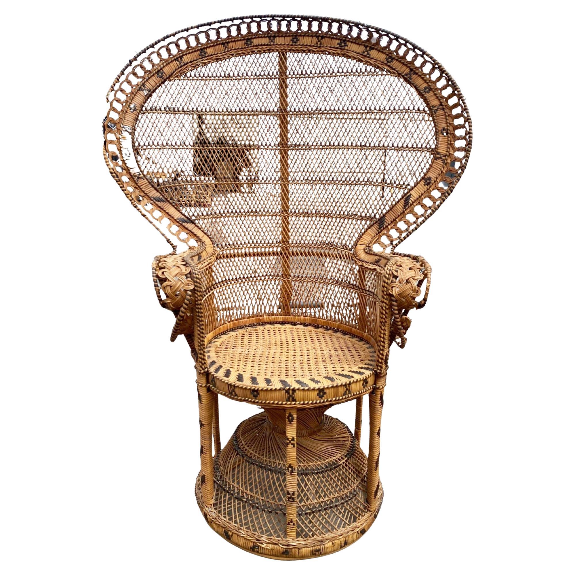 Restored Large Nude Natural Woven Wicker "Cobra" Lounge Throne Chair For Sale