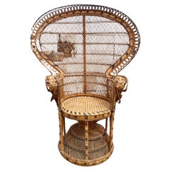Restored Large Nude Natural Woven Wicker "Cobra" Lounge Throne Chair