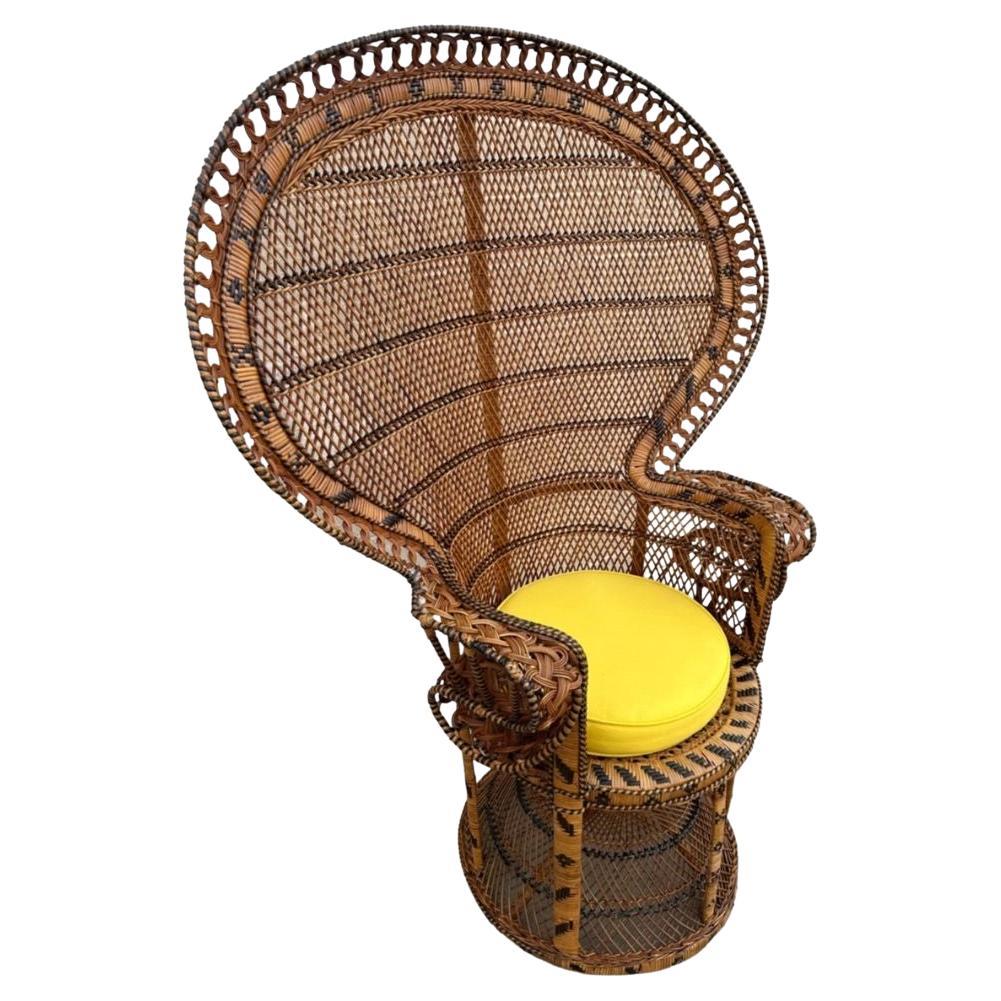 Restored Large Nude Natural Woven Wicker "Cobra" Lounge Throne Chair