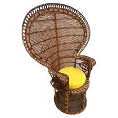 Restored Large Nude Natural Woven Wicker "Cobra" Lounge Throne Chair