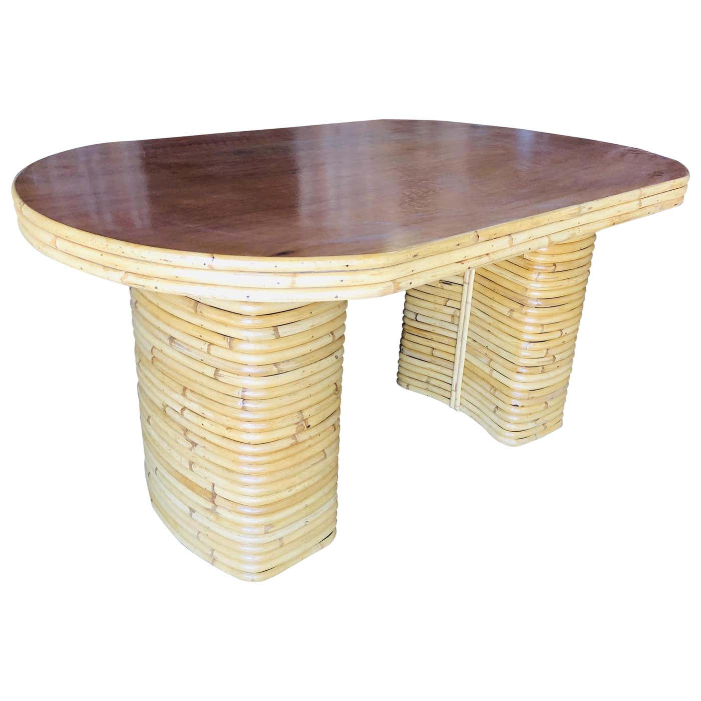 Restored Large Oval Stacked Rattan Dining Table with Mahogany Top at ...