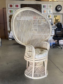Restored Large Pale Woven Wicker "Cobra" Lounge Throne Chair