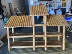 Restored Large Three-Tier Chinese Hut Rattan Wall Shelf with Slat Roof