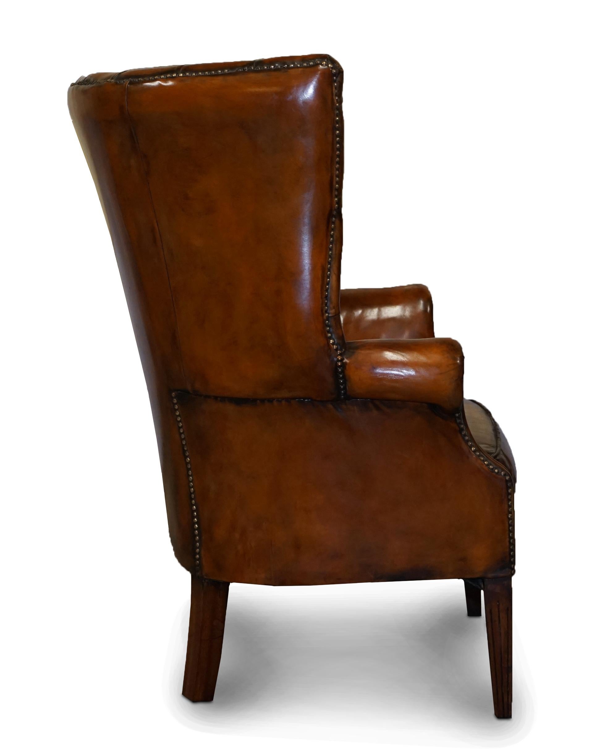 Restored Late Victorian Chesterfield Porters Wingback Armchair Brown Leather 7