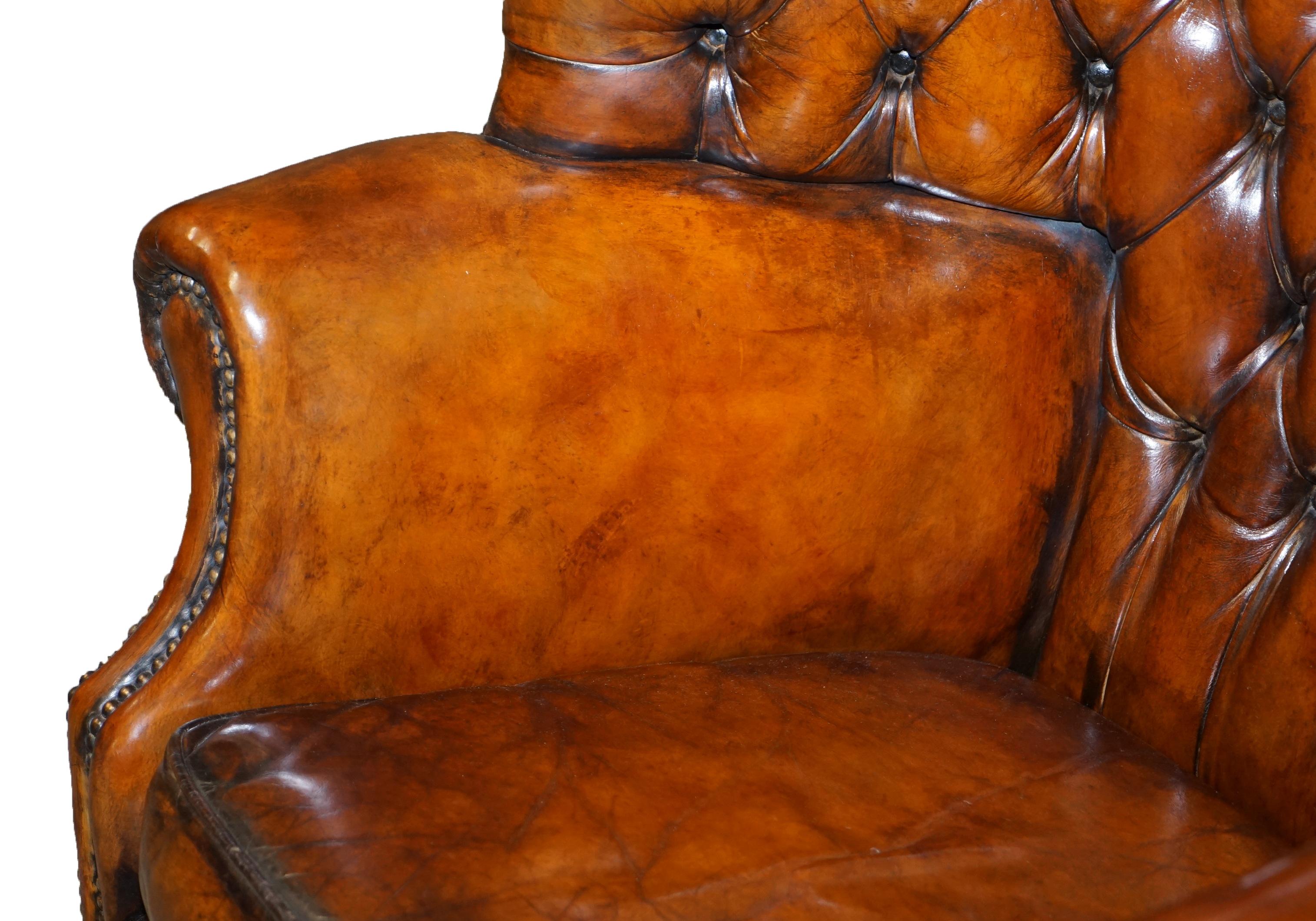 Hand-Crafted Restored Late Victorian Chesterfield Porters Wingback Armchair Brown Leather