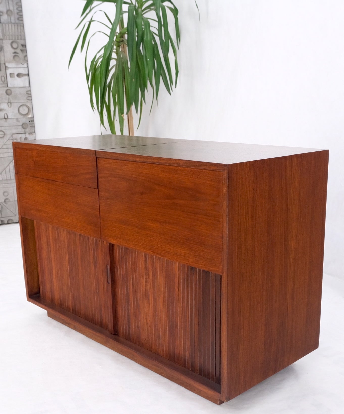 Restored lift top turn table record cabinet credenza tambour door compartment MINT!.