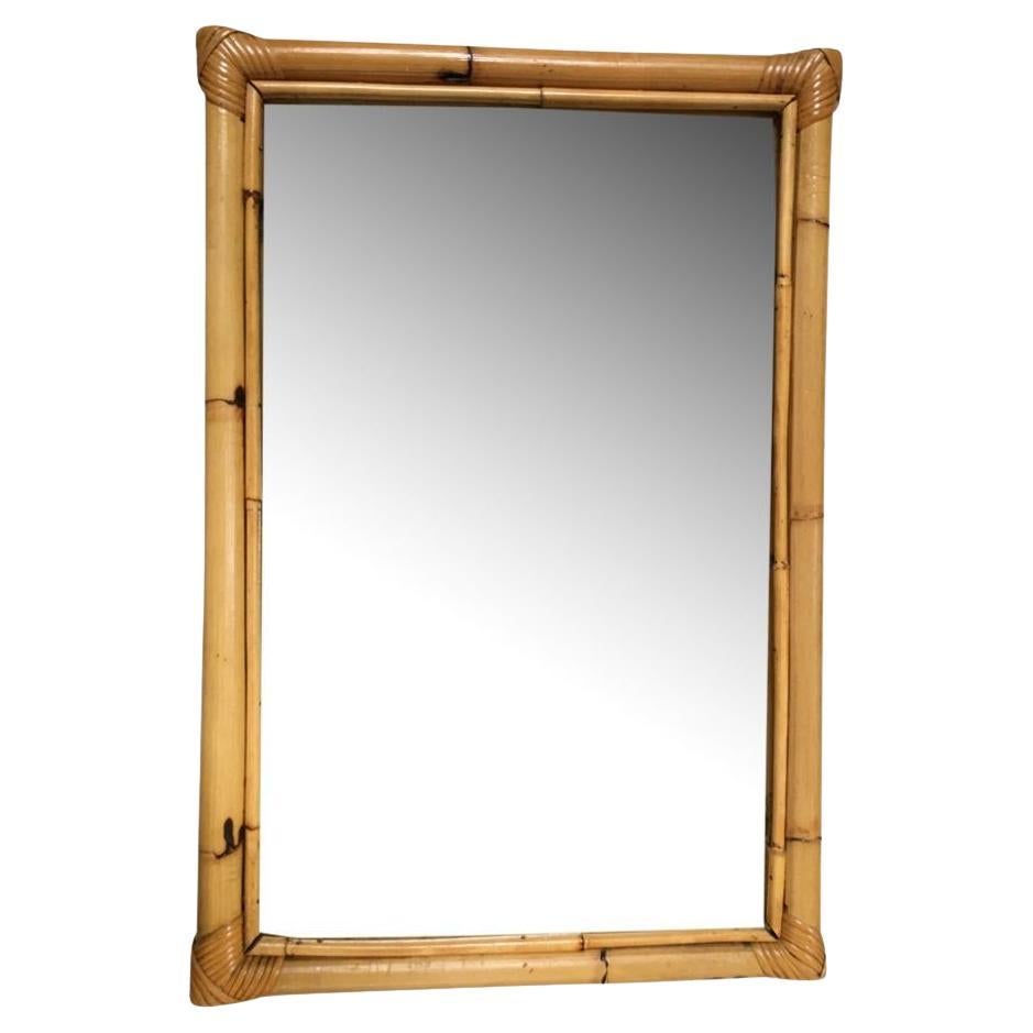 Restored Long Two-Strand Rattan Wall Mirror W/ Stick Reed Rattan Border