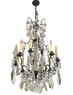 Restored Louis XV Blackened Bronze Crystal Cage Chandelier