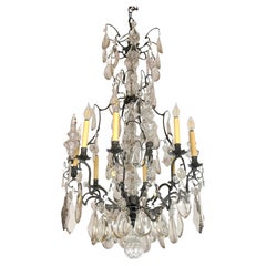 Restored Louis XV Blackened Bronze Crystal Cage Chandelier