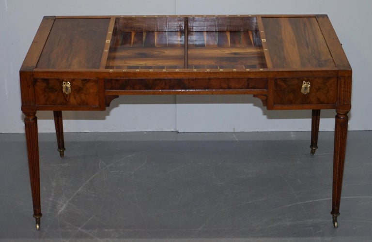 Restored Louis XVI 18th Century Hardwood Walnut Leather Tric Trac Games Table For Sale 9