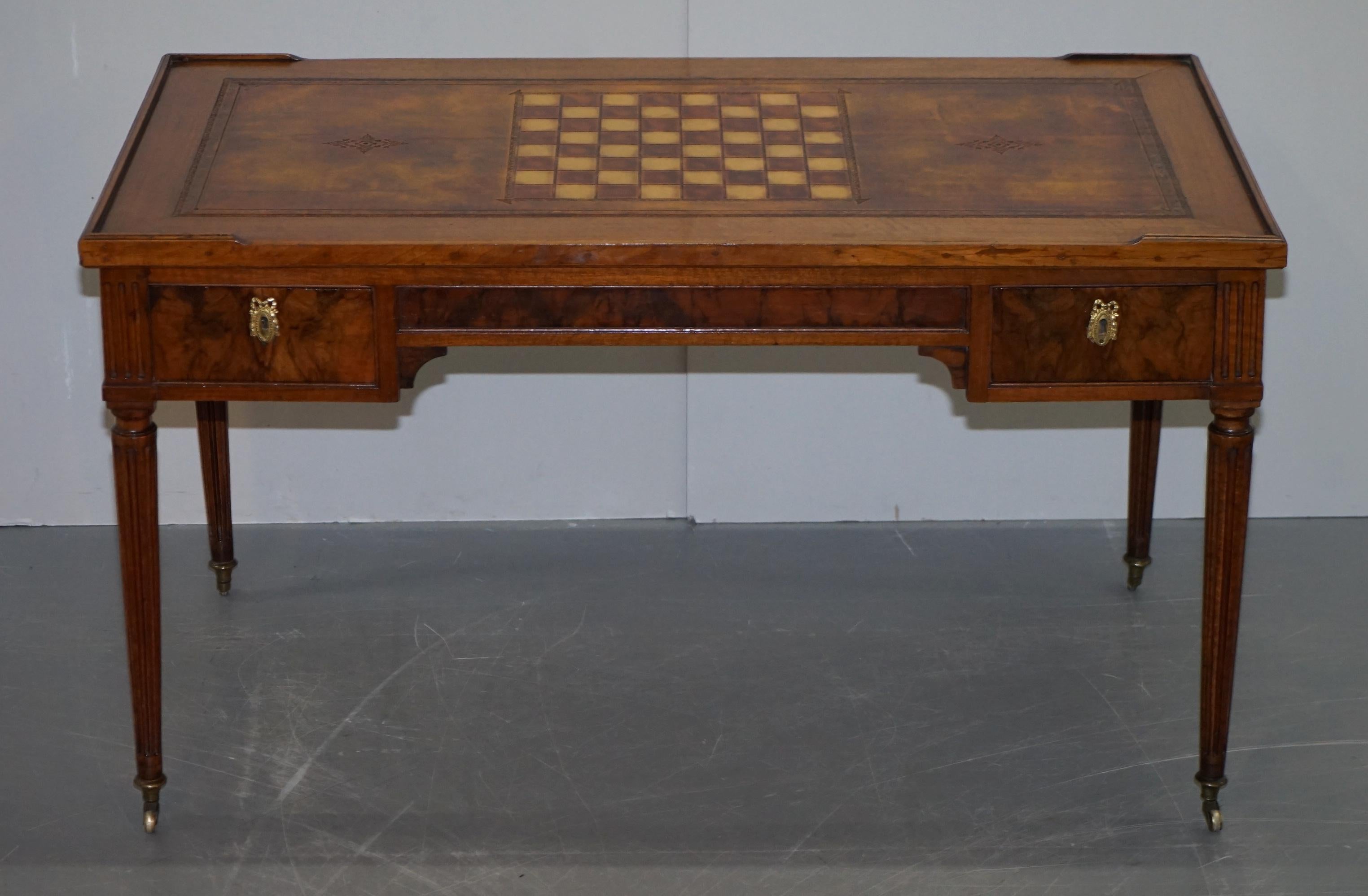 French Restored Louis XVI 18th Century Hardwood Walnut Leather Tric Trac Games Table For Sale