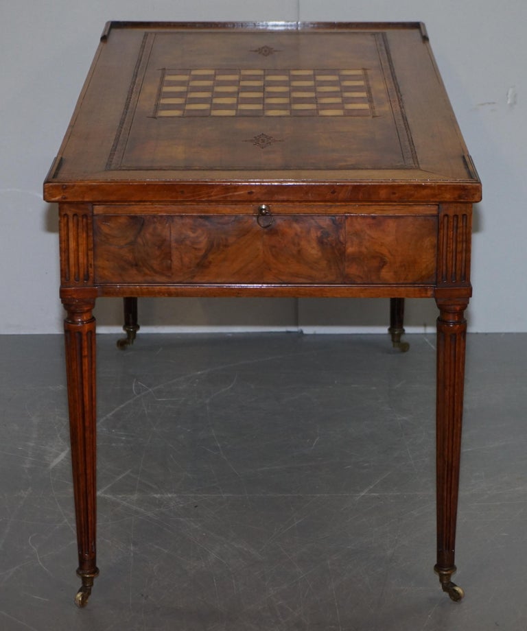 Restored Louis XVI 18th Century Hardwood Walnut Leather Tric Trac Games Table For Sale 4