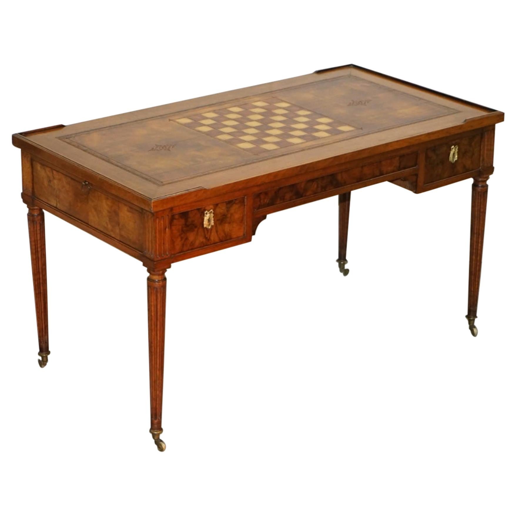 Restored Louis XVI 18th Century Hardwood Walnut Leather Tric Trac Games Table