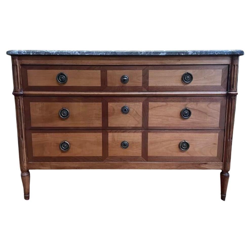Restored Louis XVI Period Chest of Drawers in Walnut & Cherry Wood, 18th Century For Sale