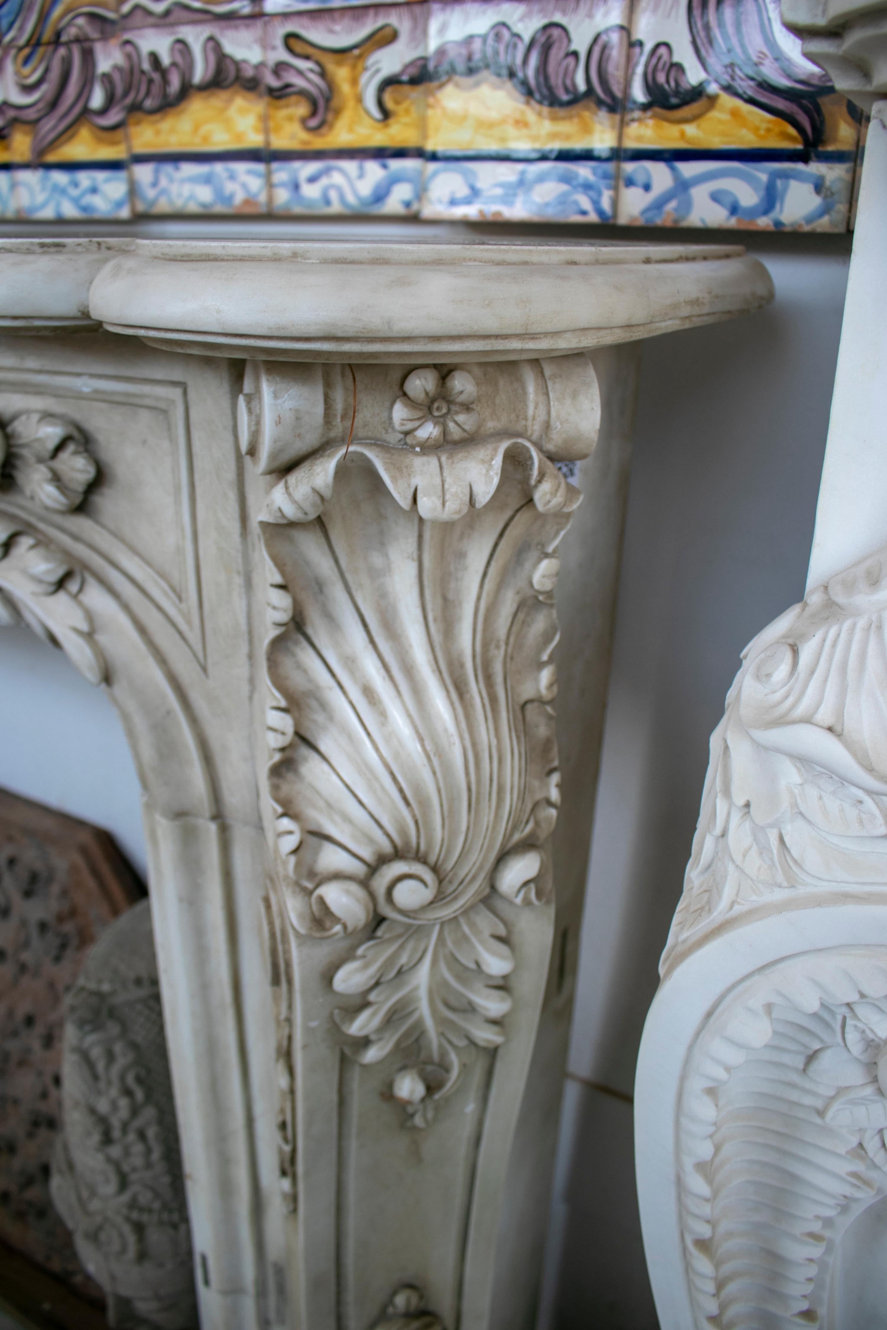 Restored Luis XV Style Aged White Marble Fireplace Mantle 5