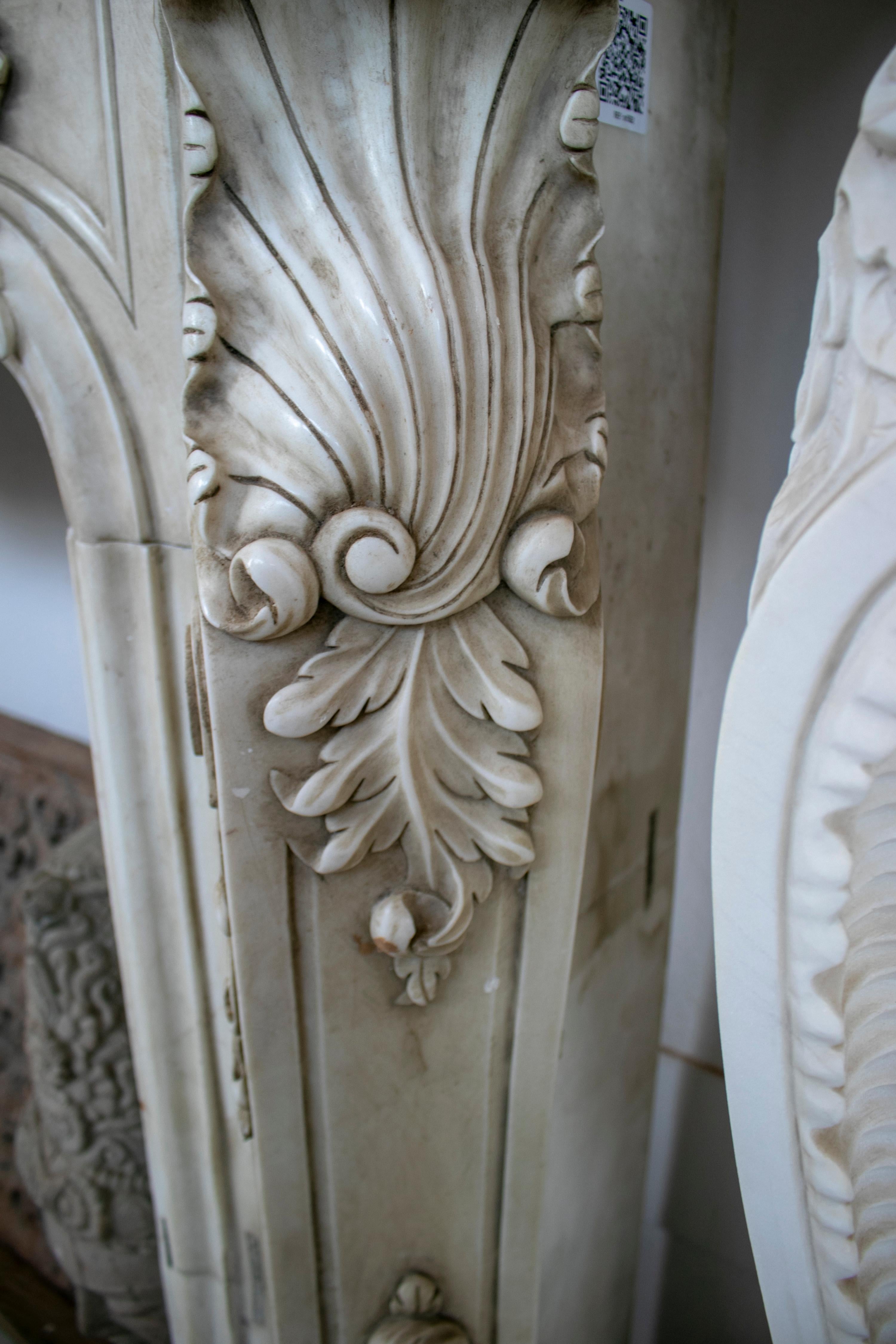 Restored Luis XV Style Aged White Marble Fireplace Mantle 6