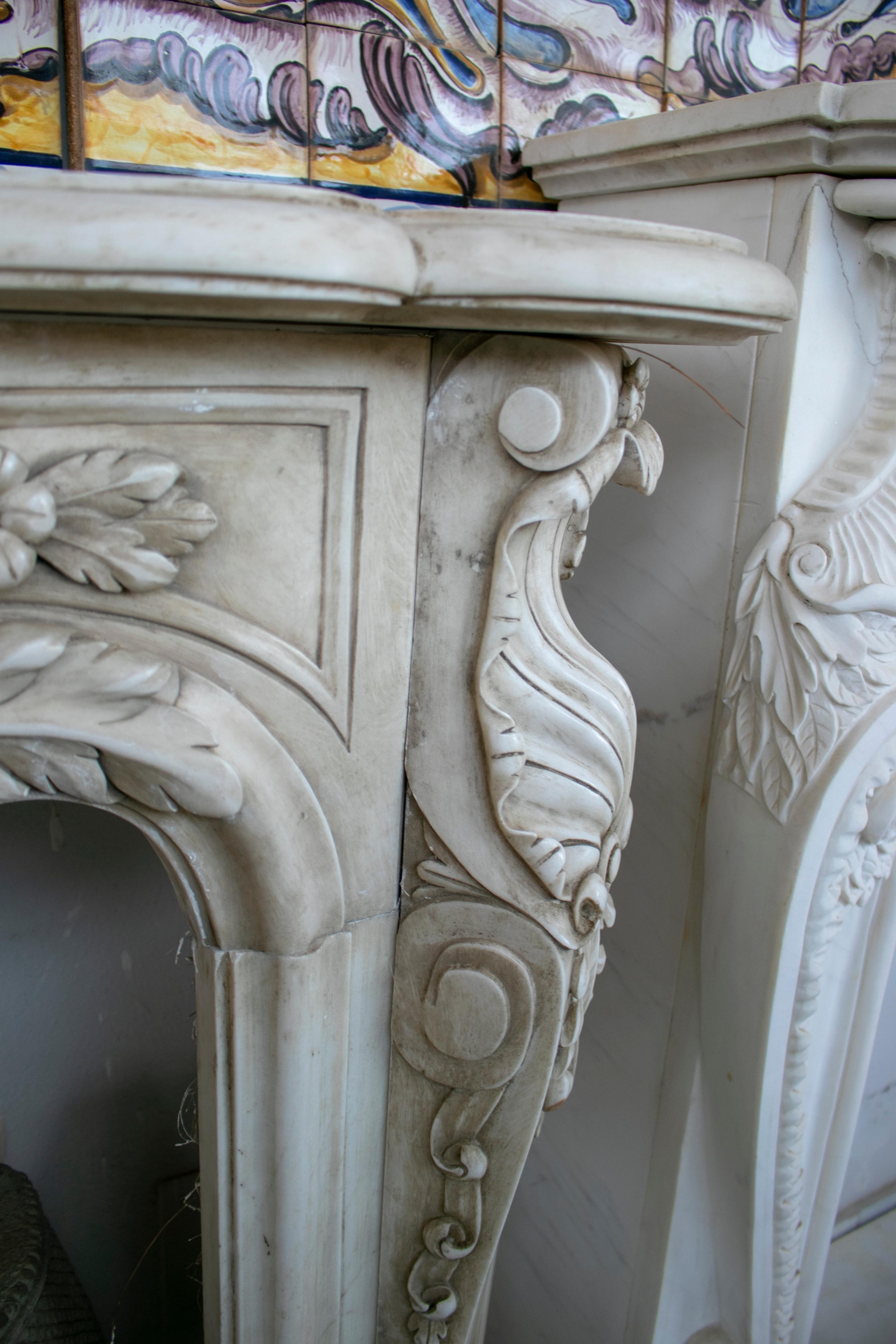 Restored Luis XV Style Aged White Marble Fireplace Mantle 1