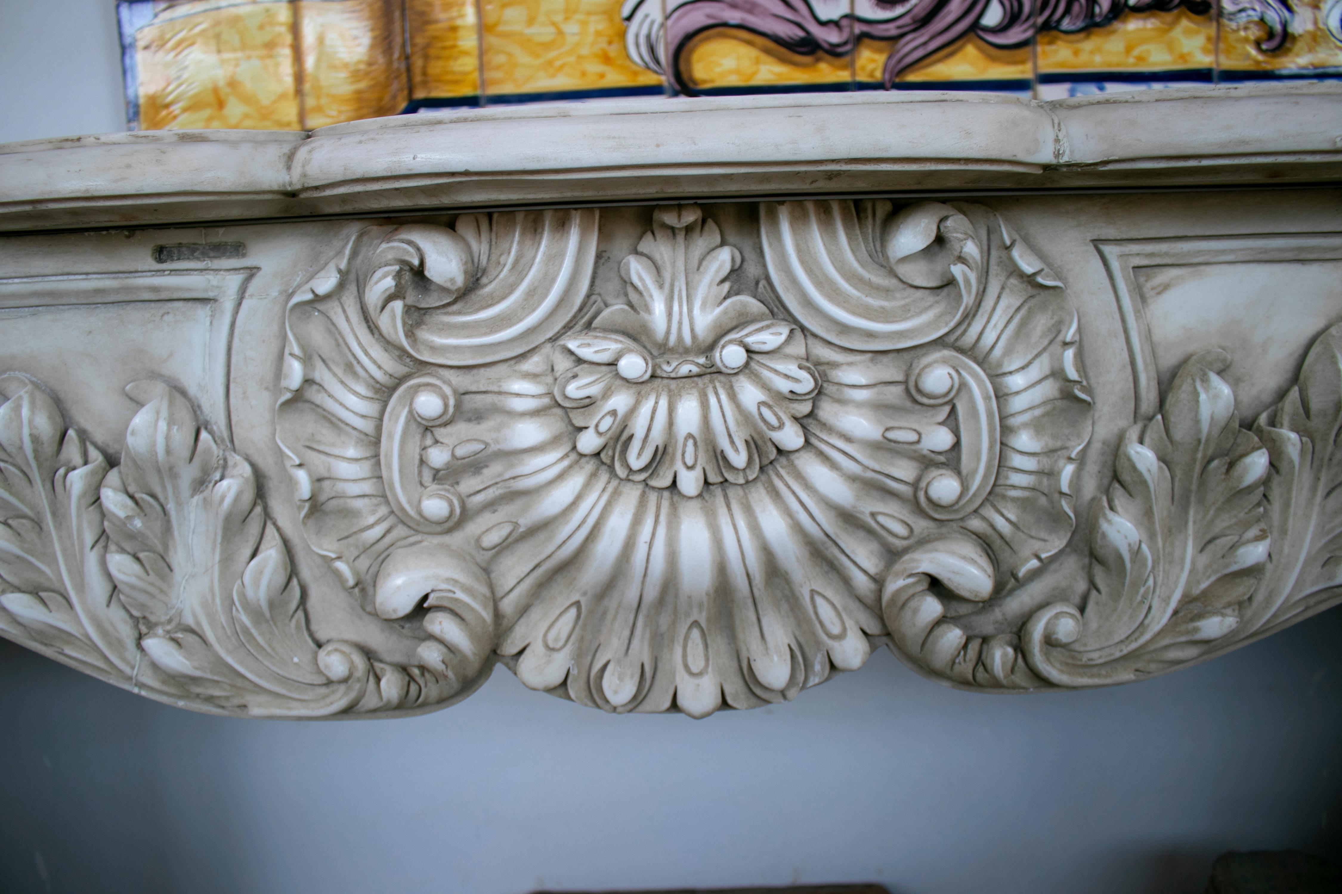 Restored Luis XV Style Aged White Marble Fireplace Mantle 2