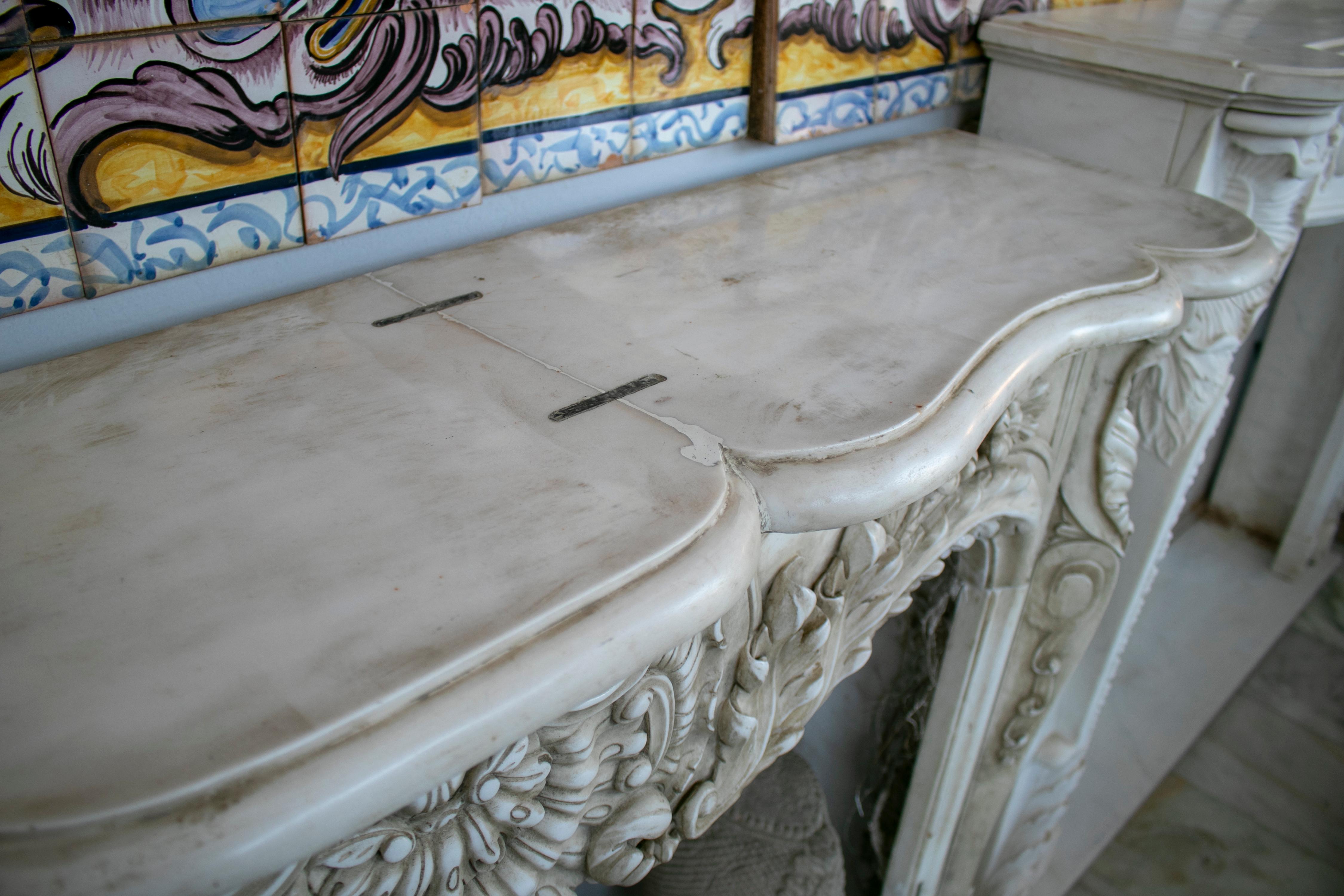 Restored Luis XV Style Aged White Marble Fireplace Mantle 3