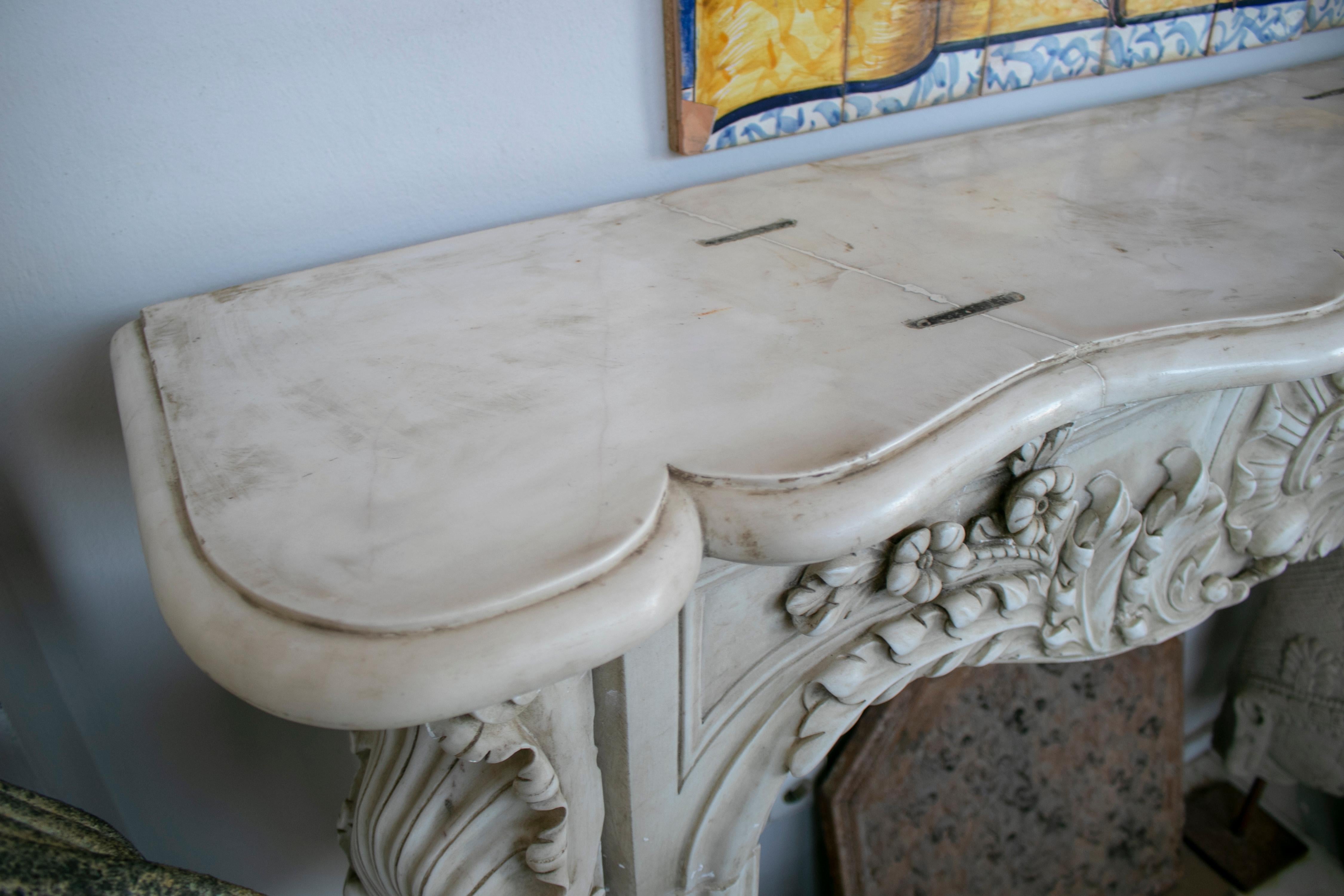 Restored Luis XV Style Aged White Marble Fireplace Mantle 4