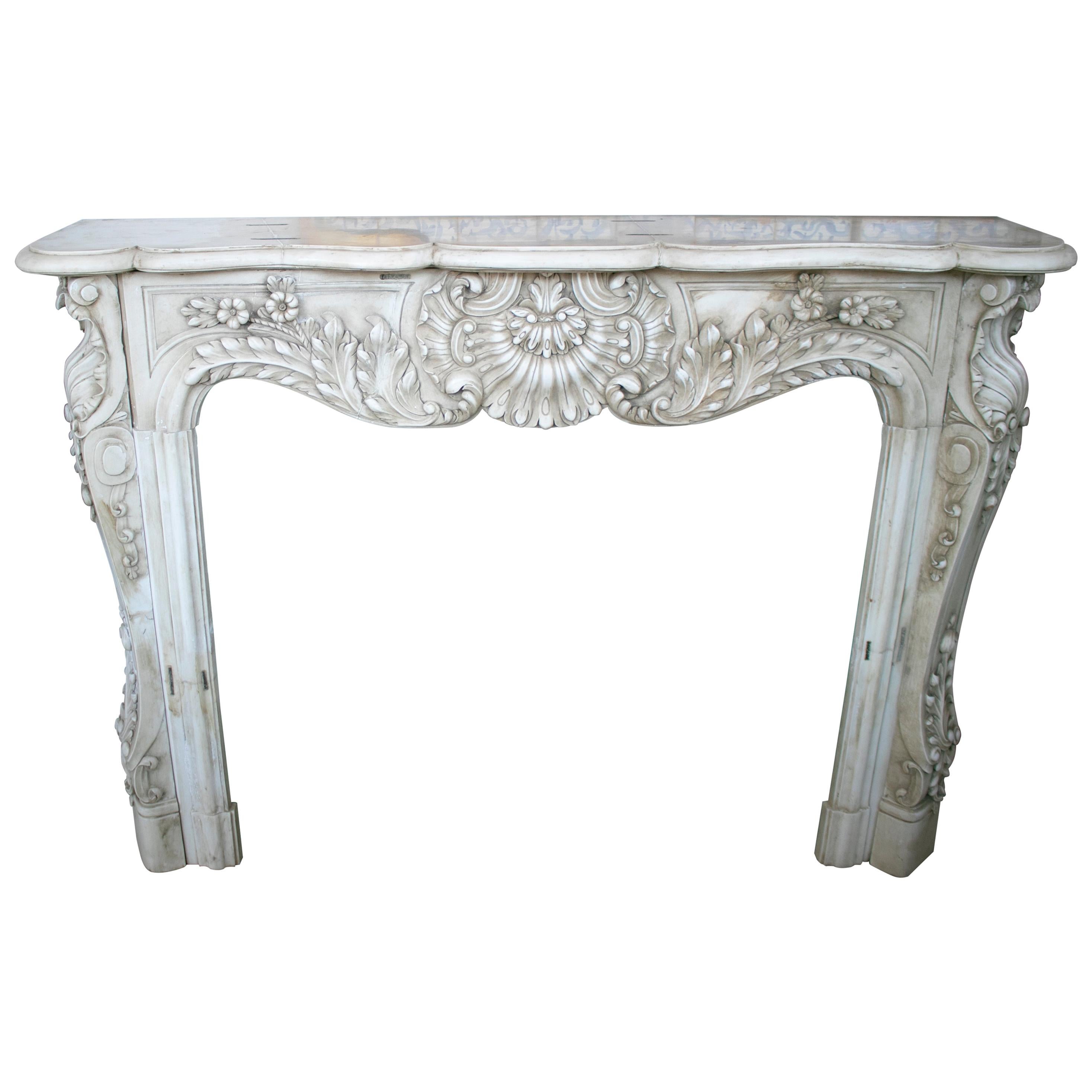 Restored Luis XV Style Aged White Marble Fireplace Mantle