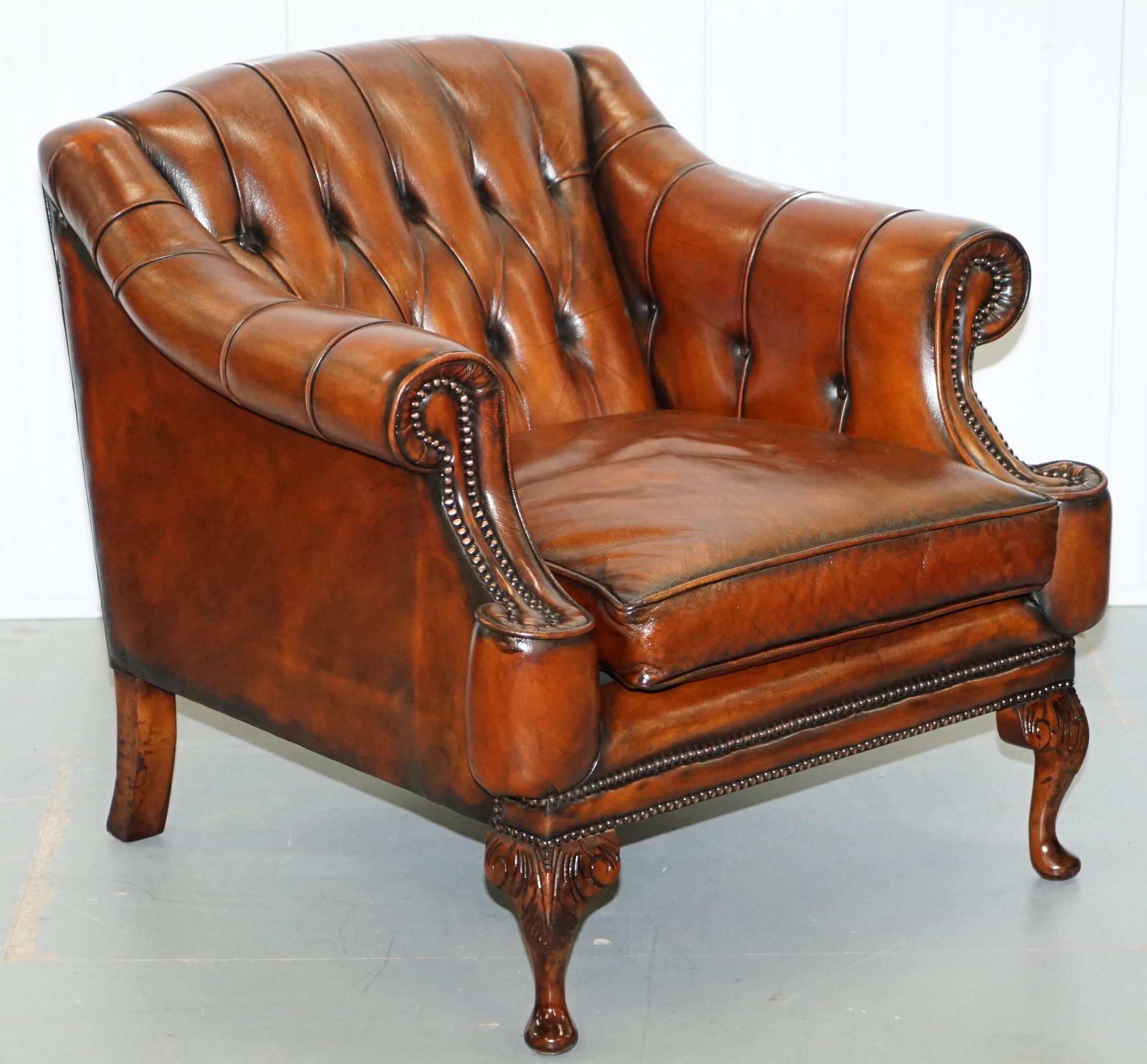 Restored Lutyen's Style Viceroy's Chesterfield Brown Leather Sofa and Armchairs 4