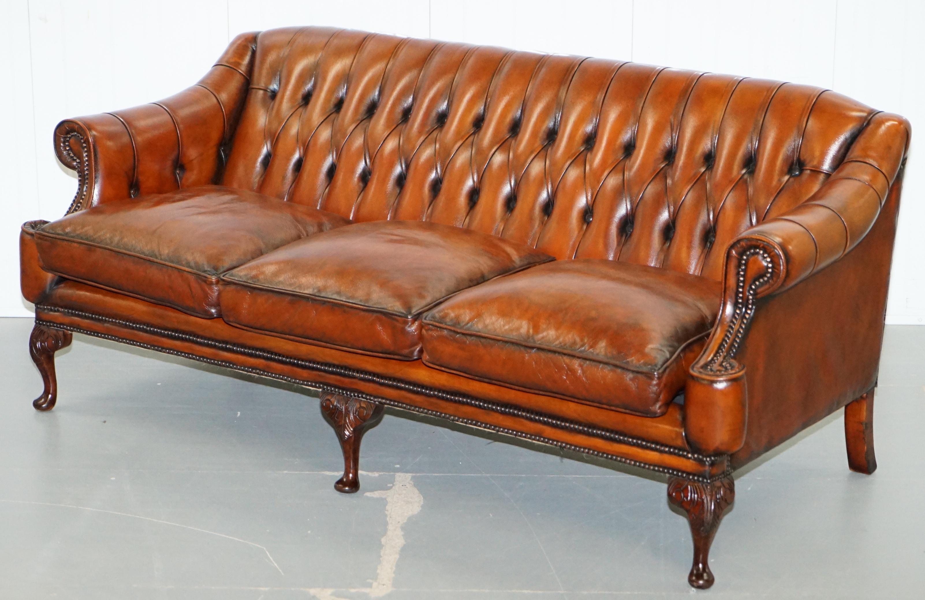Restored Lutyen's Style Viceroy's Chesterfield Brown Leather Sofa and Armchairs 5