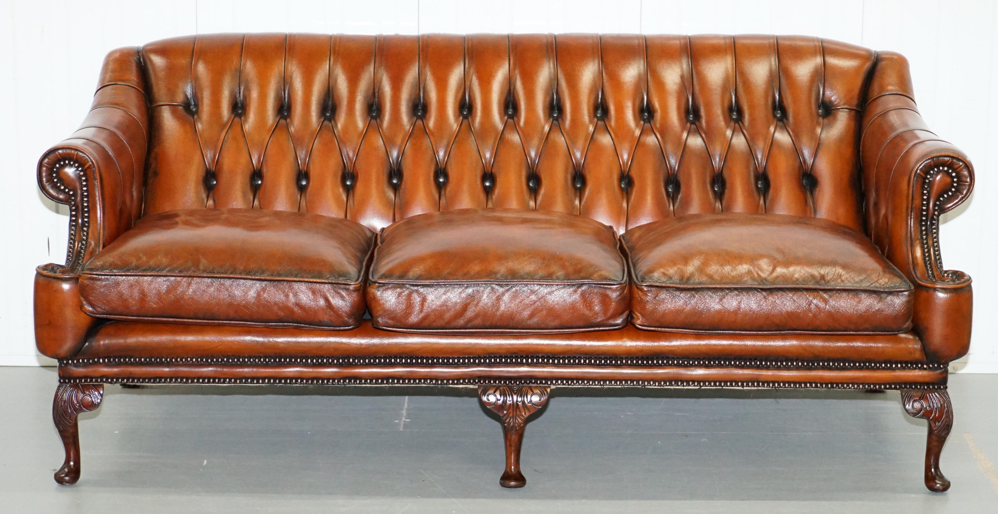Restored Lutyen's Style Viceroy's Chesterfield Brown Leather Sofa and Armchairs 6