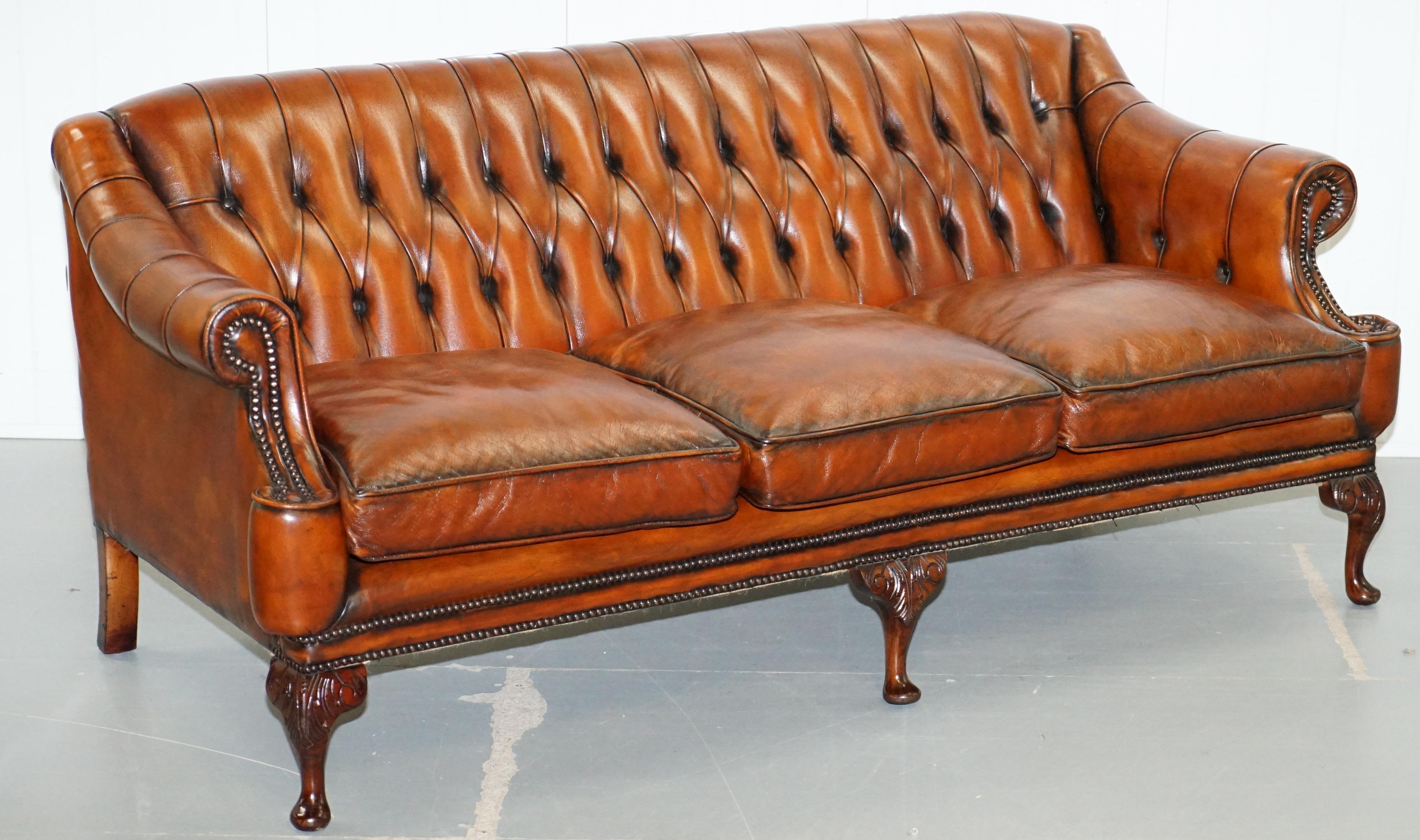 Restored Lutyen's Style Viceroy's Chesterfield Brown Leather Sofa and Armchairs 7