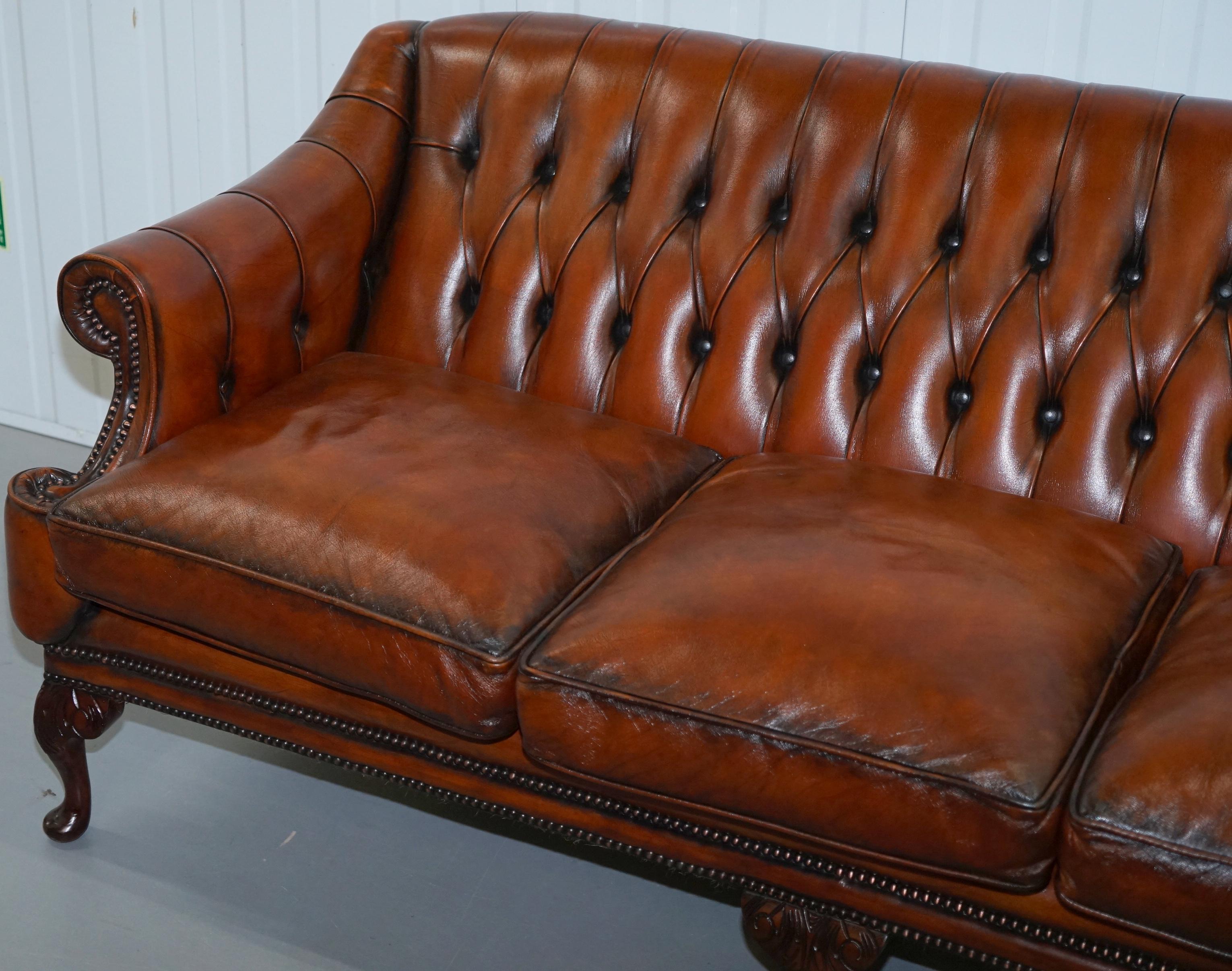 Restored Lutyen's Style Viceroy's Chesterfield Brown Leather Sofa and Armchairs 8