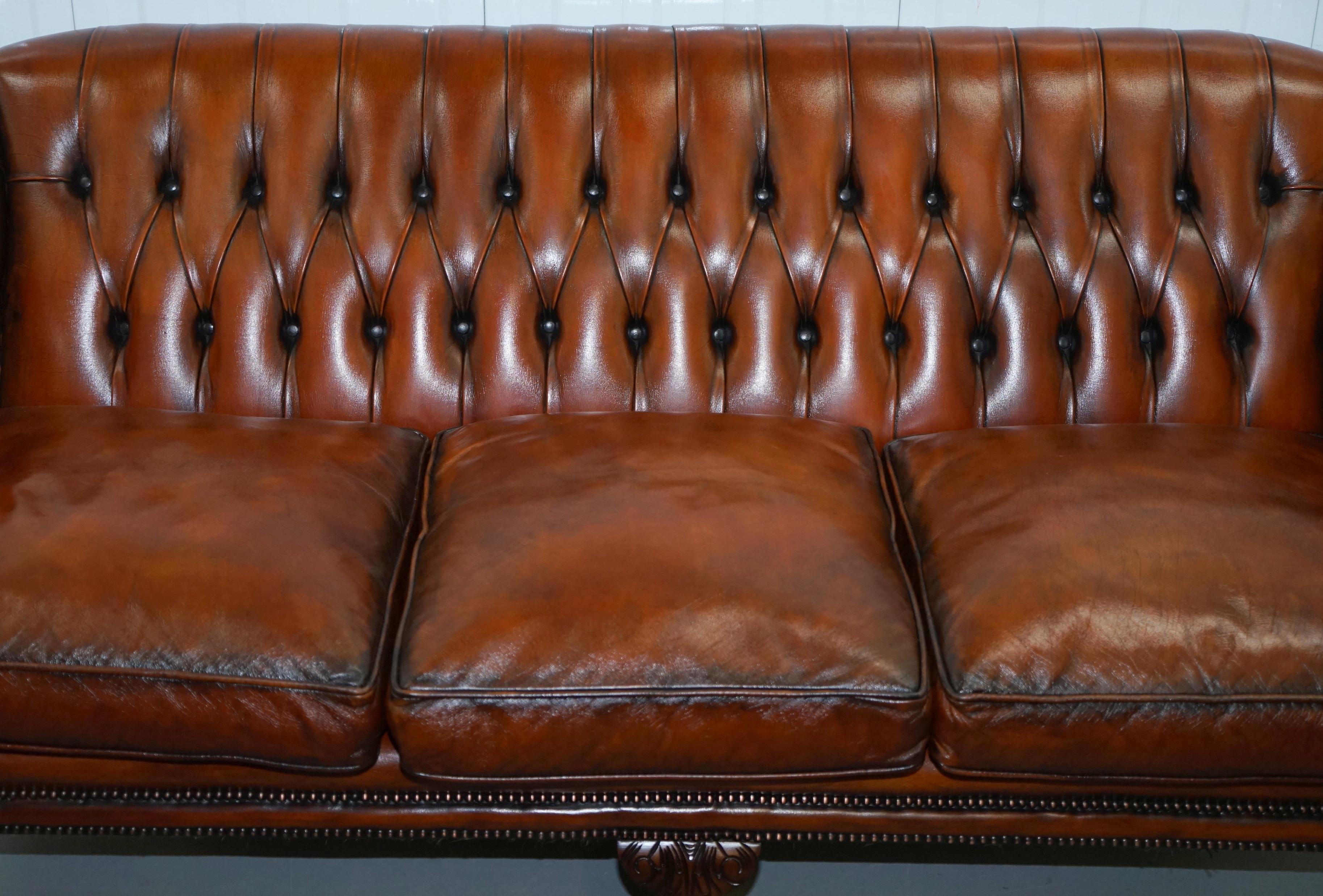 Restored Lutyen's Style Viceroy's Chesterfield Brown Leather Sofa and Armchairs 9