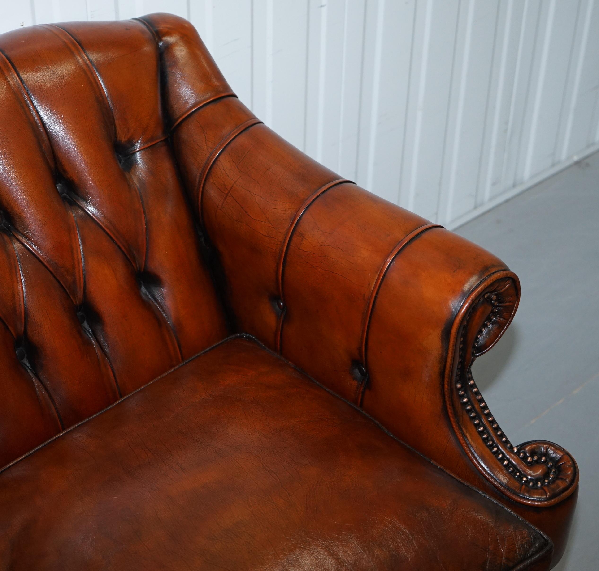 Restored Lutyen's Style Viceroy's Chesterfield Brown Leather Sofa and Armchairs 10