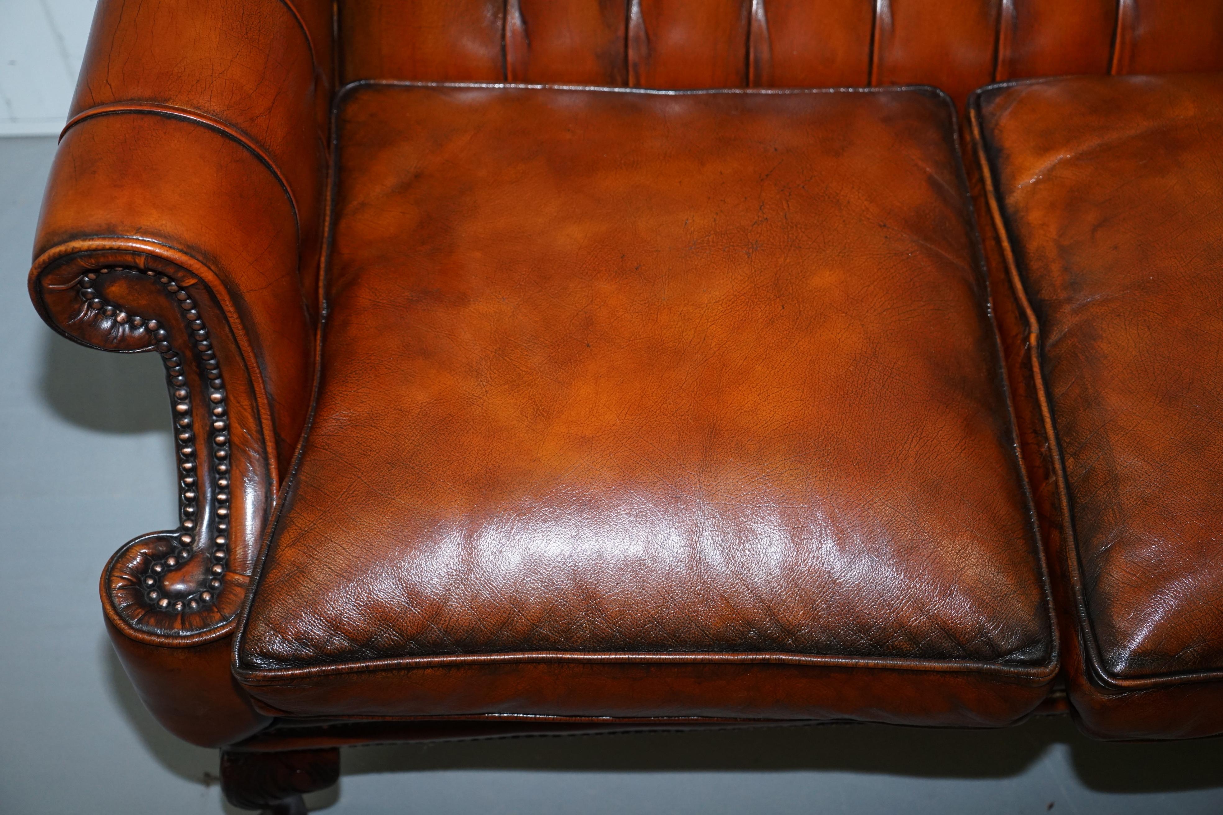 Restored Lutyen's Style Viceroy's Chesterfield Brown Leather Sofa and Armchairs 11