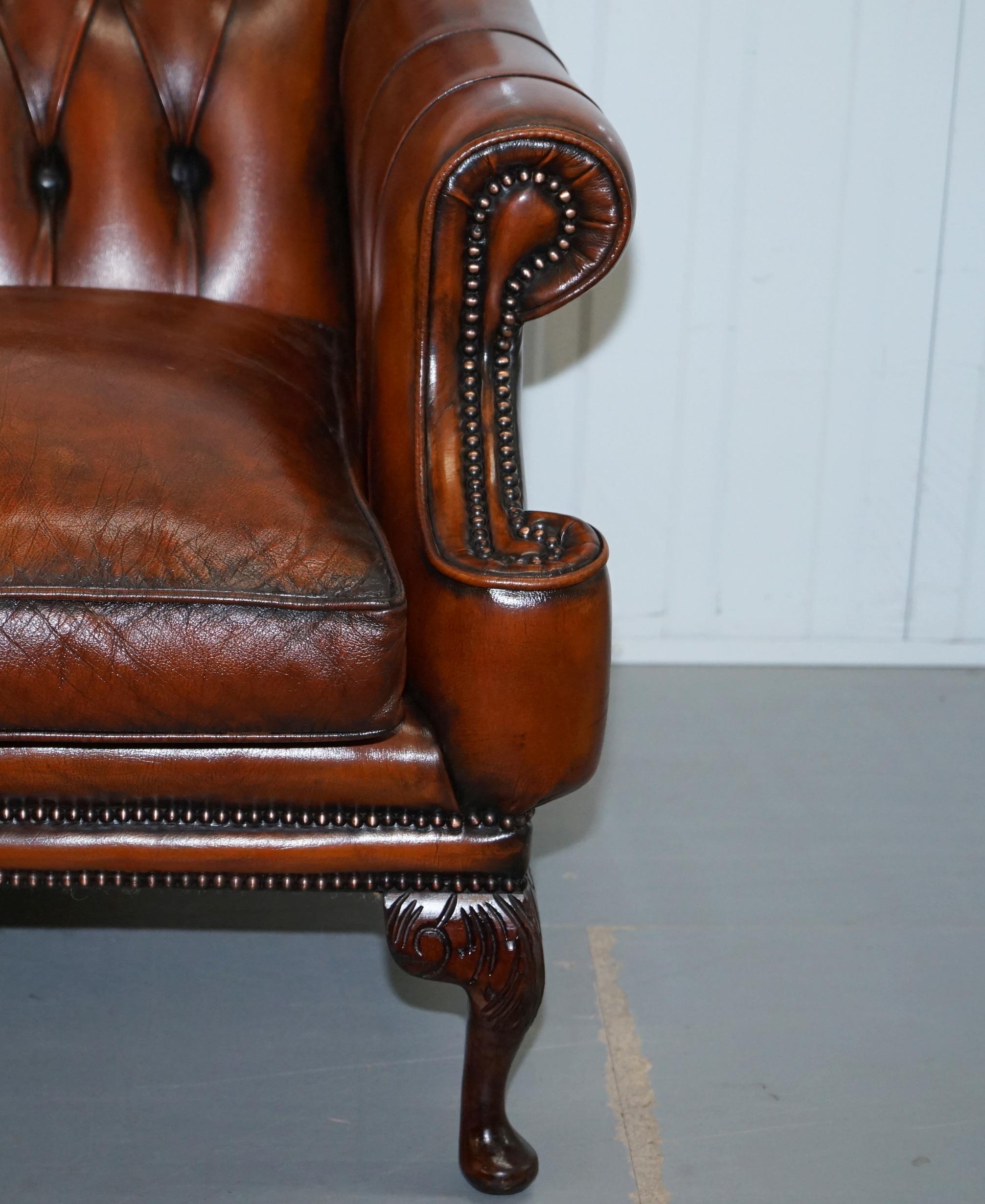 Restored Lutyen's Style Viceroy's Chesterfield Brown Leather Sofa and Armchairs 12