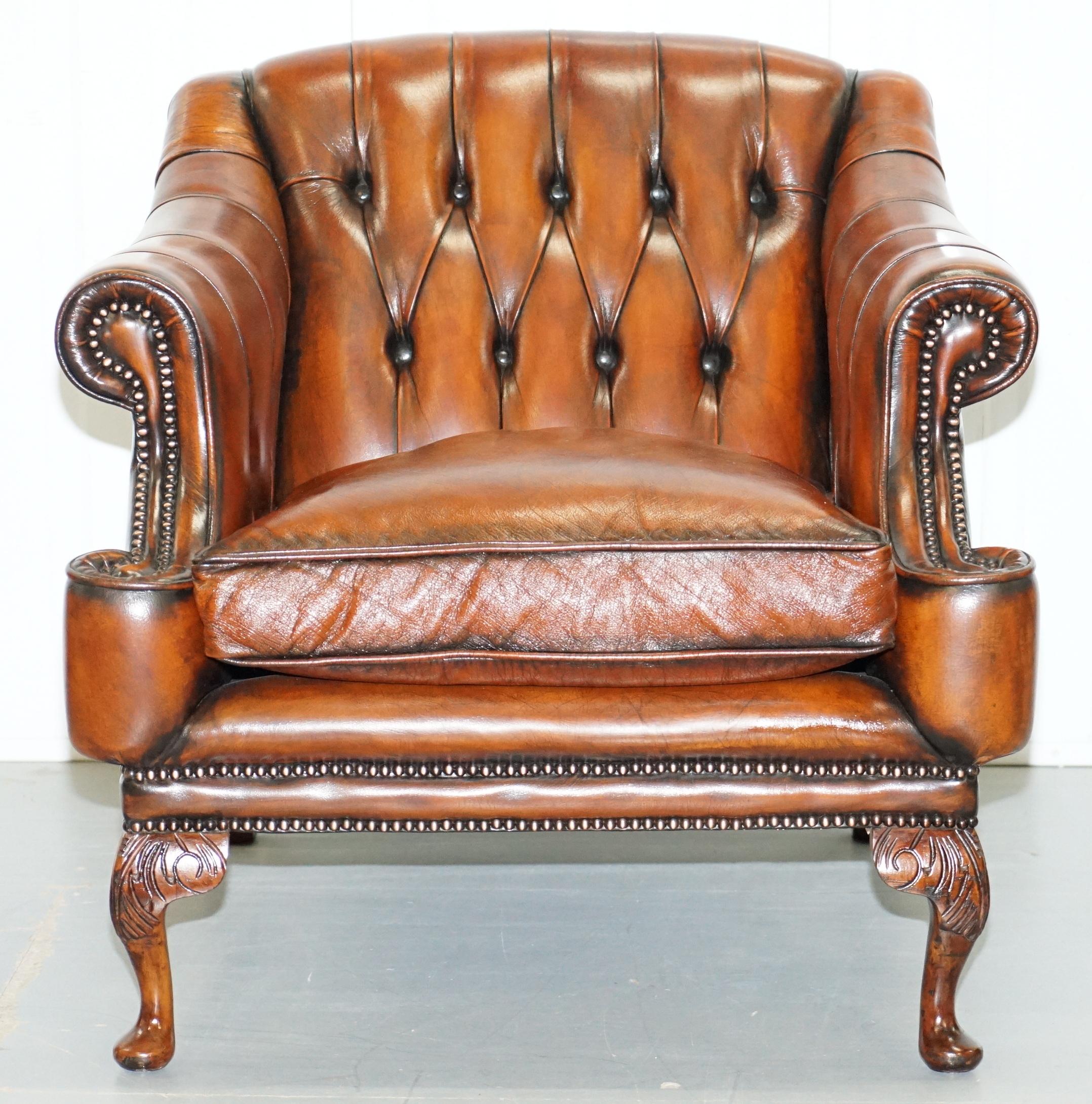 Victorian Restored Lutyen's Style Viceroy's Chesterfield Brown Leather Sofa and Armchairs