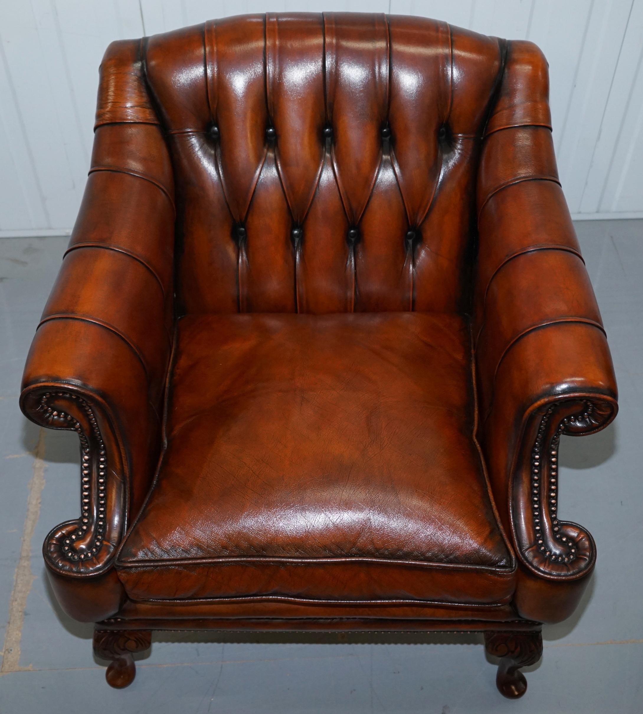 Hand-Crafted Restored Lutyen's Style Viceroy's Chesterfield Brown Leather Sofa and Armchairs